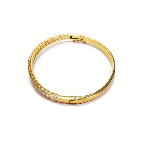 Gold CZ Bangle with Safety Clasp 7" - Picture 6 of 9